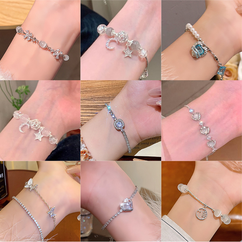 Silver Super Flash zircon pearl bracelet girls high-grade light luxury niche all-match bracelet temperament hot jewelry