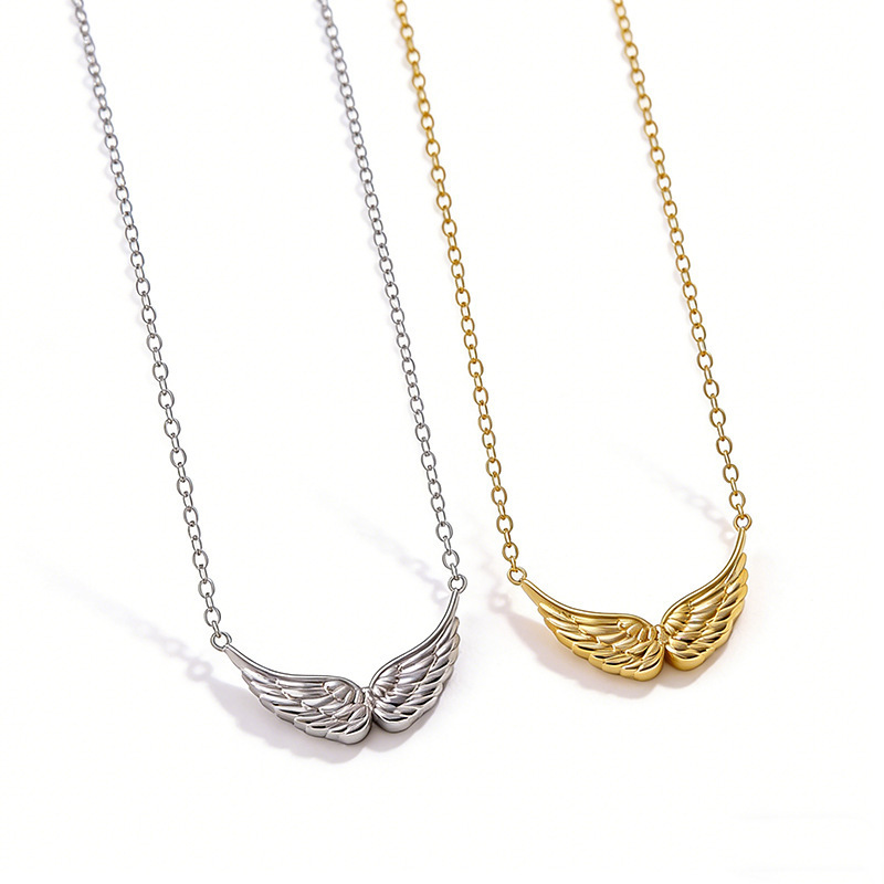 Stainless Steel Personalized Angel Double Open Hole Wings Pendant Necklace 18K Women's Necklace Jewelry Gift Wholesale Stainless Steel Personalized Angel Double Open Hole Wings Pendant Necklace 18K Women's Necklace Jewelry Gift Wholesale