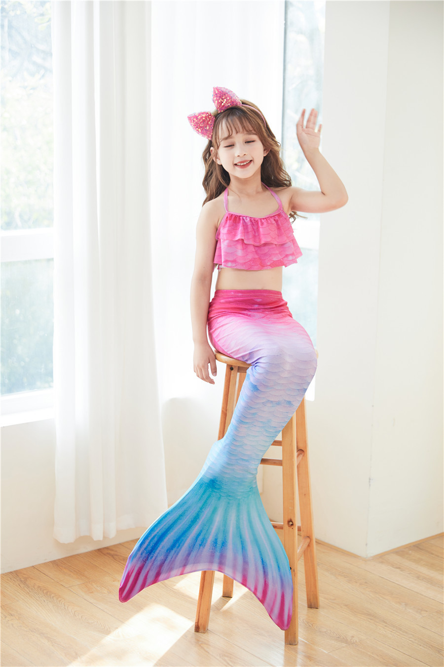 Girl's Cartoon Style Mermaid Polyester Bikinis 3 Piece Set display picture 6