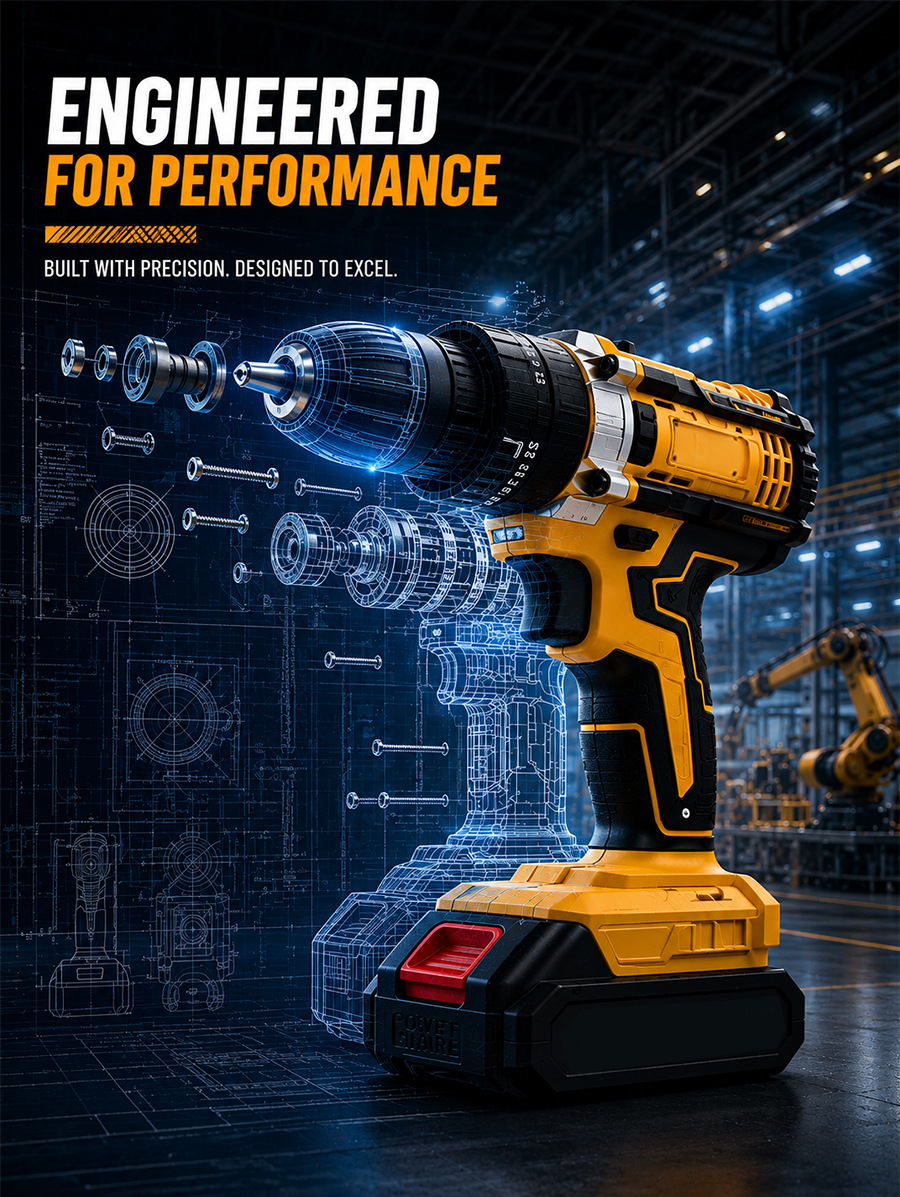 21V Cordless Lithium Impact Drill Handheld Electric Drill Dual Speed Charging Drill Pistol Grip Drill Electric Screwdriver Drill Set