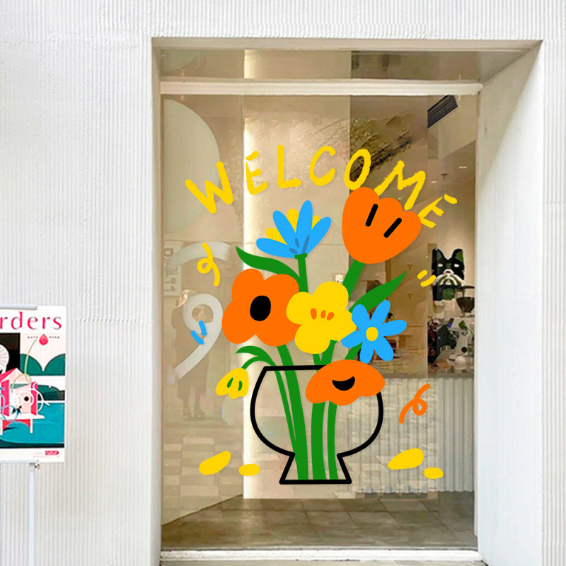 インスタイルの新鮮な花のステッカー花屋衣料品レストランミルクティーショップガラス窓漫画イラスト装飾ステッカー|undefined