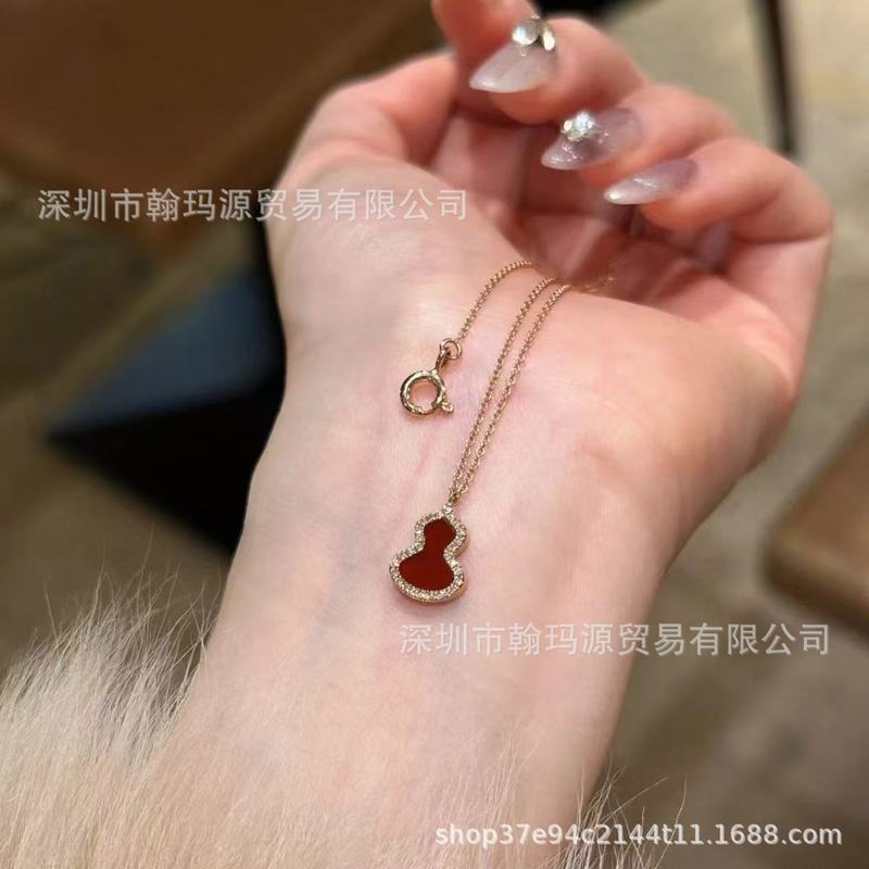 s925 スターリングシルバーキリンひょうたんネックレスハイバージョンローズゴールドダイヤモンドレッドアゲートひょうたんペンダントライト高級鎖骨チェーン|undefined
