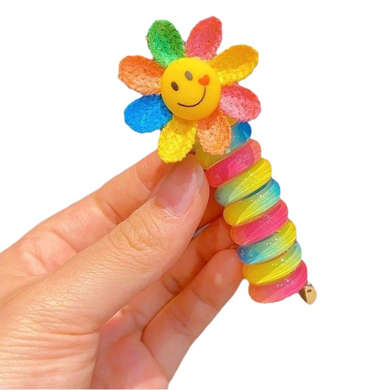 2023 nuevo 3-6 años jardín de infantes accesorios para el cabello lindo dibujos animados colorido Arco Iris niños rollo línea telefónica anillo de pelo