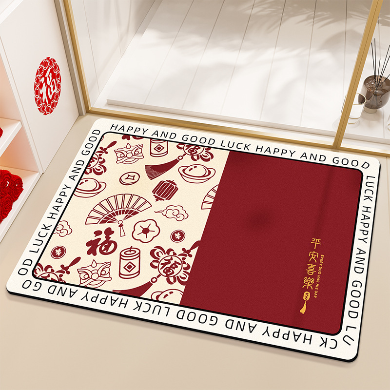 Baño de barro de diatomeas alfombra de suelo de absorción de agua Año Nuevo Festival de Primavera inodoro puerta inodoro antideslizante alfombra de boda alfombra festiva