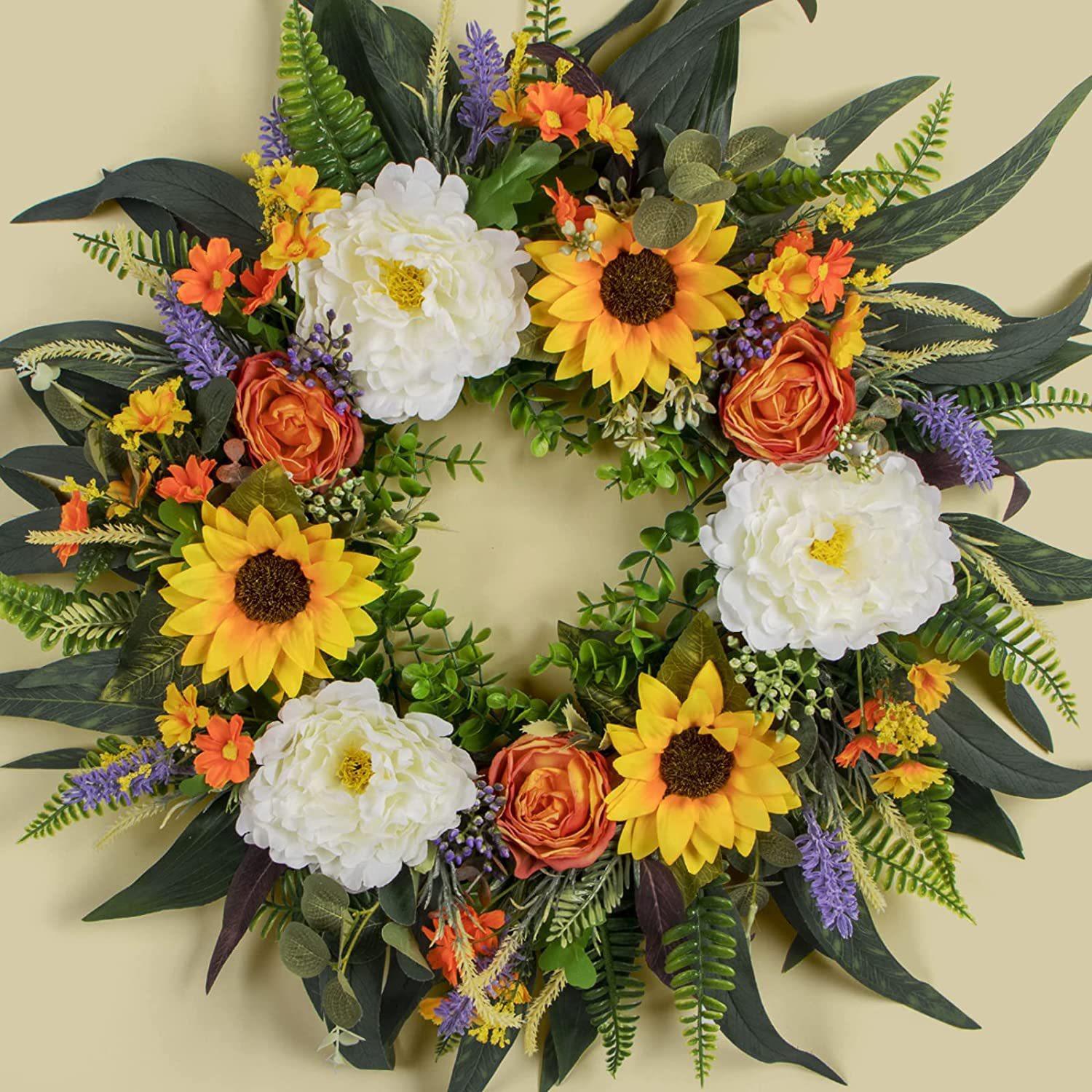 Venta al por mayor verano puerta guirnalda eucalipto colorido guirnalda girasol rosa puerta colgante Amazon estación independiente nuevo producto