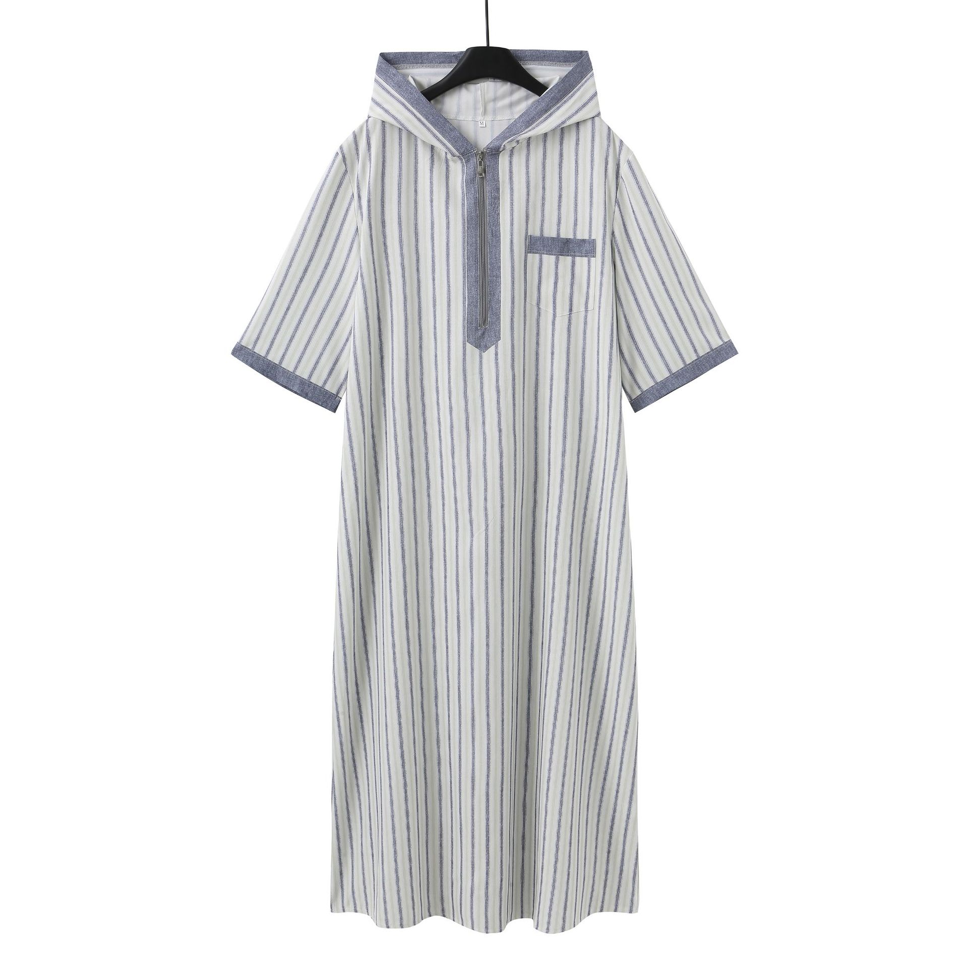 Middle Eastern Hooded Thobe For Men With Zipper Short Sleeved_voghion.com