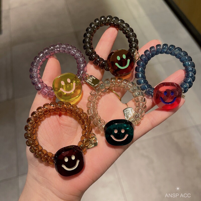 2023 Korean New Acetic Acid Jelly Square Smiley Phone Line Hair Ring Dopamine Girl Hair Rope Women 2023 Korean New Acetic Acid Jelly Square Smiley Phone Line Hair Ring Dopamine Girl Hair Rope Women