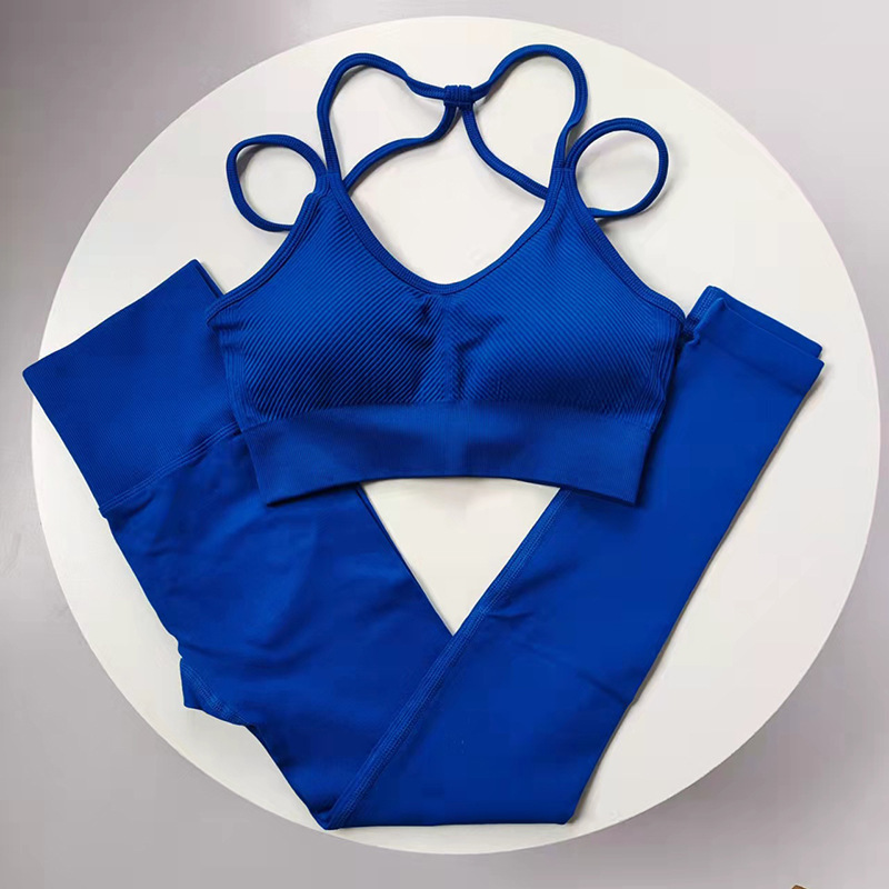 Women's Running Training Sports Suit, White Klein Blue Yoga Thin Straps, Beautiful Back Fitness High-Waisted Peach Pants