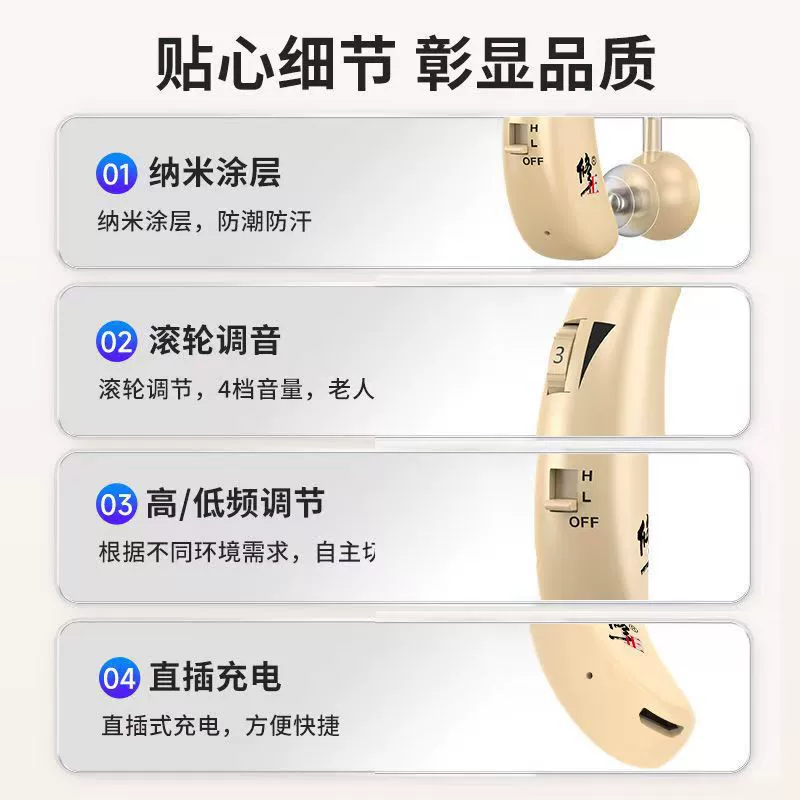 Genuine corrected hearing aids for elderly special in-ear charging noise-free deaf ear back earphone sound amplifier