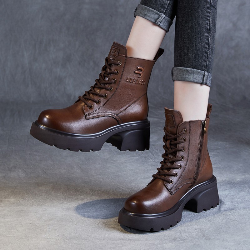 Genuine Martin For Women 2025 Spring And Autumn New Soft Leather Small Size High Heel Lightweight Thick Sole Short Boots_voghion.com