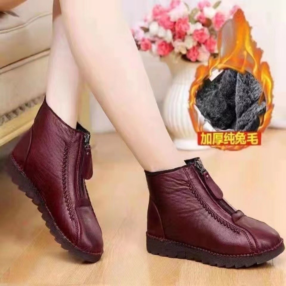 Nuevas botas de nieve casuales de invierno para mamás, estilo europeo y americano, con forro polar grueso, talla grande, corte bajo, con cremallera, zapatos de algodón, talla 43.