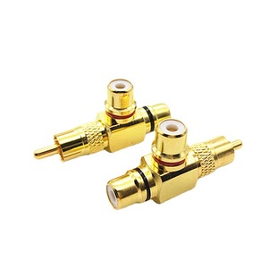 Gold-plated all-copper audio tee RCA one-two Lotus adapter AV conversion one revolution double female right angle elbow