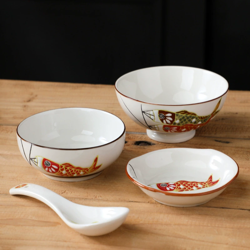 Японский ретро набор керамической посуды — чашка для супа и assorted plates