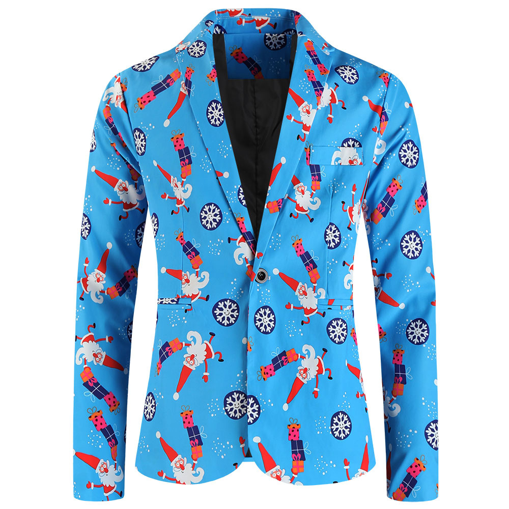 Men's Suit Jacket Christmas Print Single Blazer For Men_voghion.com