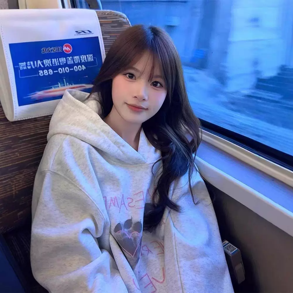 韩系印花猫爪卫衣女2025新款爆款慵懒百搭宽松休闲连帽衫上衣外套