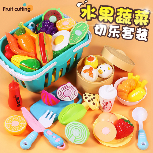 Children's cutting fruits and playing house vegetables for babies boys and girls cutting and enjoying steamers for breakfast fruit and vegetable kitchen toys wholesale