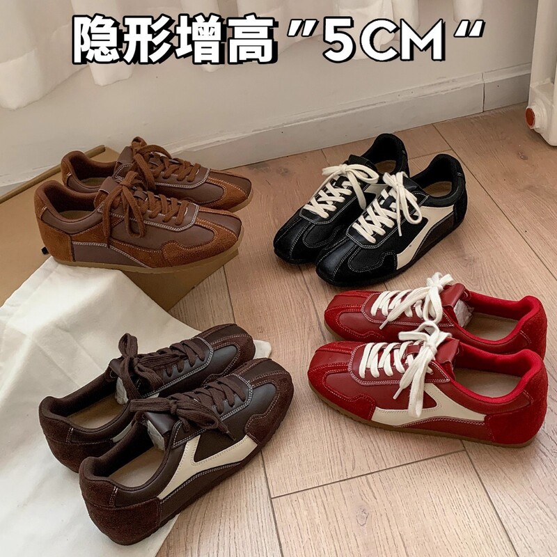 Sheepskin Version! Lace-Up Color-Blocked Inner Heightening Moral Training Shoes for Women 2025 New Retro Versatile Forrest Gump Shoes for Women