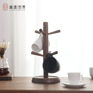 Black Walnut Solid Wood Cup Holder Dining Table Living Room Glass Mug Home Coffee Cup Tea Cup Storage Shelf