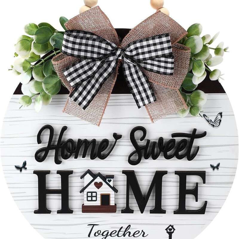 Cross-border new product: Bowknot Home sign, wooden welcome home sign for front door, 3D font farmhouse porch decoration