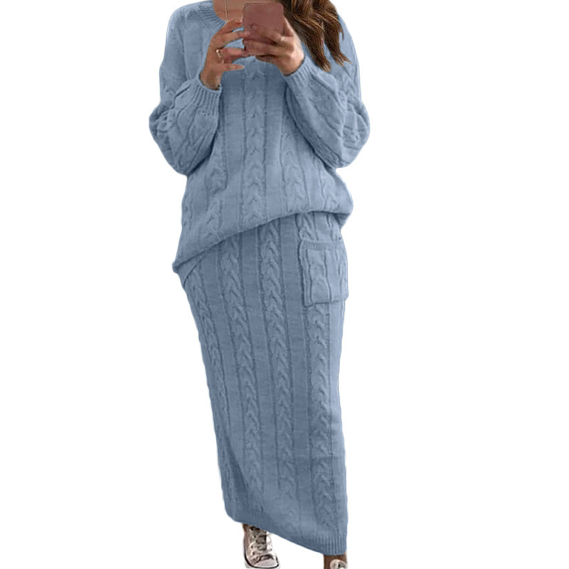 Neues Herbst- und Winterstrickkleid, lässiger Mode-Twist-Pullover-Anzugrock_voghion.com