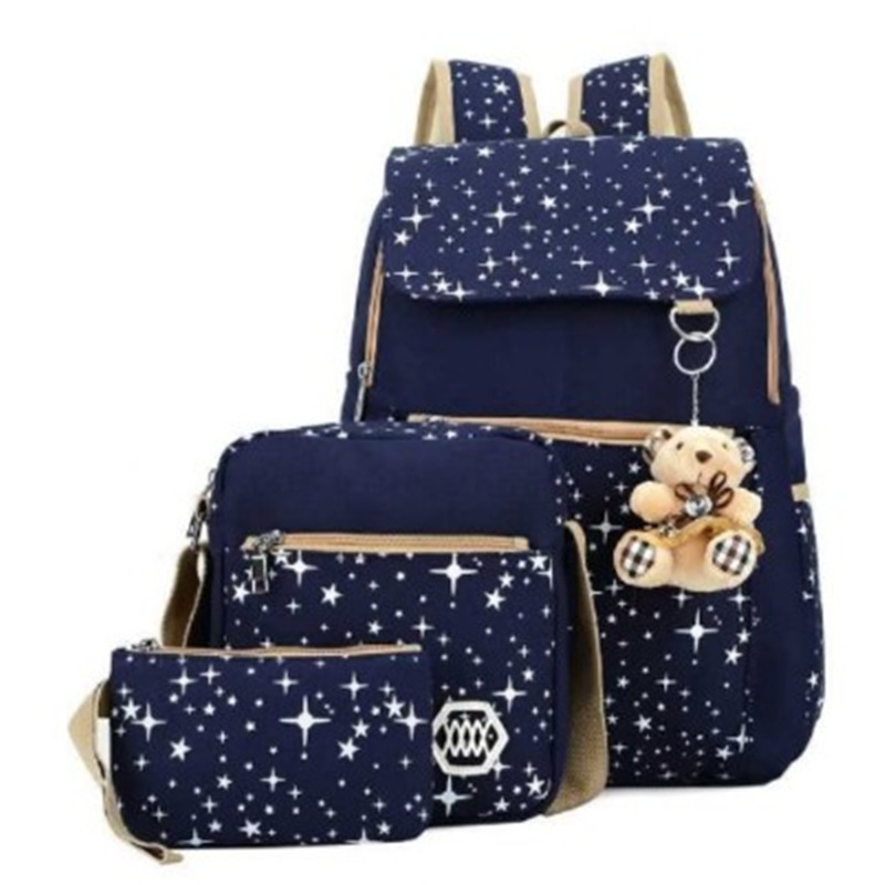 Transfronterizo coreano Colegio viento mochila oso mochila niñas estudiantes de escuela secundaria bolsa de tres piezas logotipo impreso