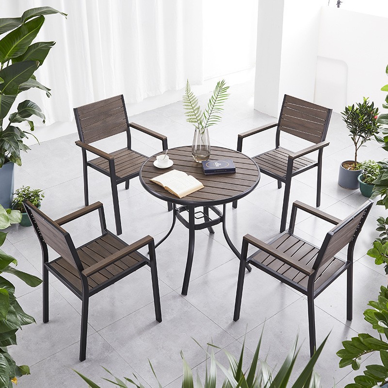 Combinación 1_4 silla + mesa redonda de madera de plástico de diámetro 80_H73