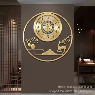 轻奢黄铜新中式钟表挂钟客厅家用静音挂表玄关时尚大气挂墙时钟