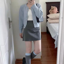 灰色毛呢半身裙女春秋季2025新款高腰显瘦小个子加厚a字包臀短裙
