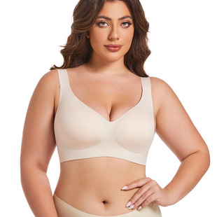 Foreign Trade Soft Support Big Chest Underwear Women's Traceless Deep V Thin No Steel Rings Bra Push-up Comfortable chubby girl Bra