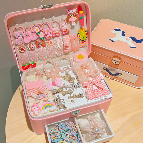 High-looking princess children's hair accessories set gift box girl headband rubber band baby birthday gift hairpin jewelry box