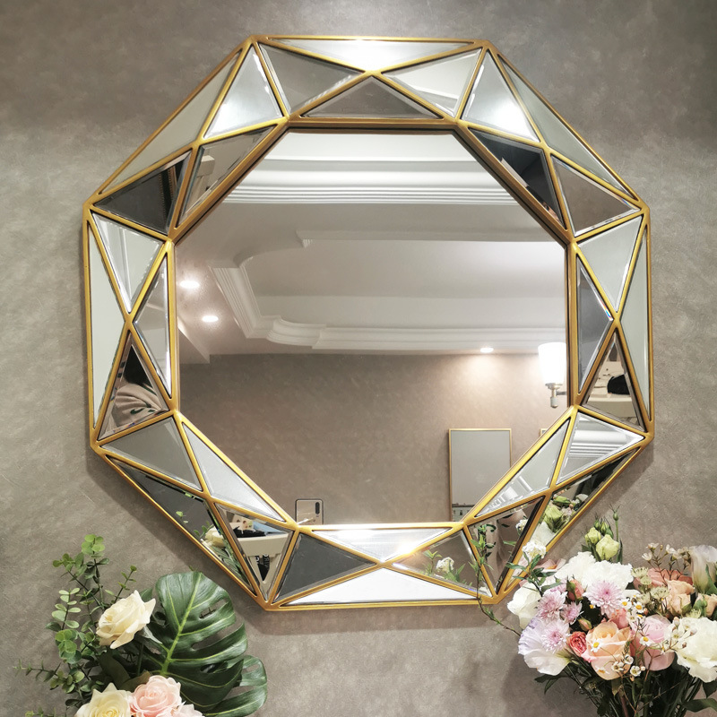 European Style French Style Retro Bathroom Mirror Light Luxury Bathroom Wall Mounted Mirror Entrance Fireplace Arched Carved Decorative Mirror Frame