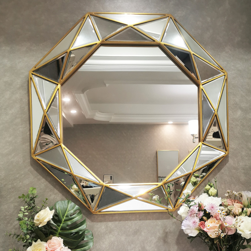 European Style French Style Retro Bathroom Mirror Light Luxury Bathroom Wall Mounted Mirror Entrance Fireplace Arched Carved Decorative Mirror Frame