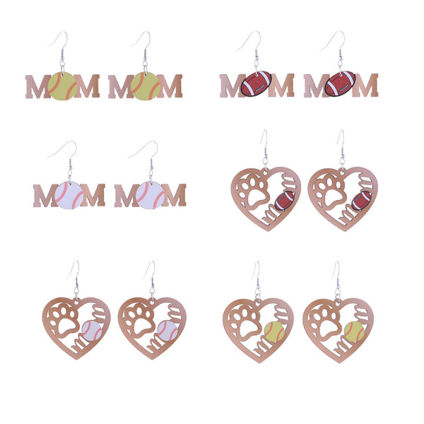 Neon basketball football volleyball baseball wooden earrings