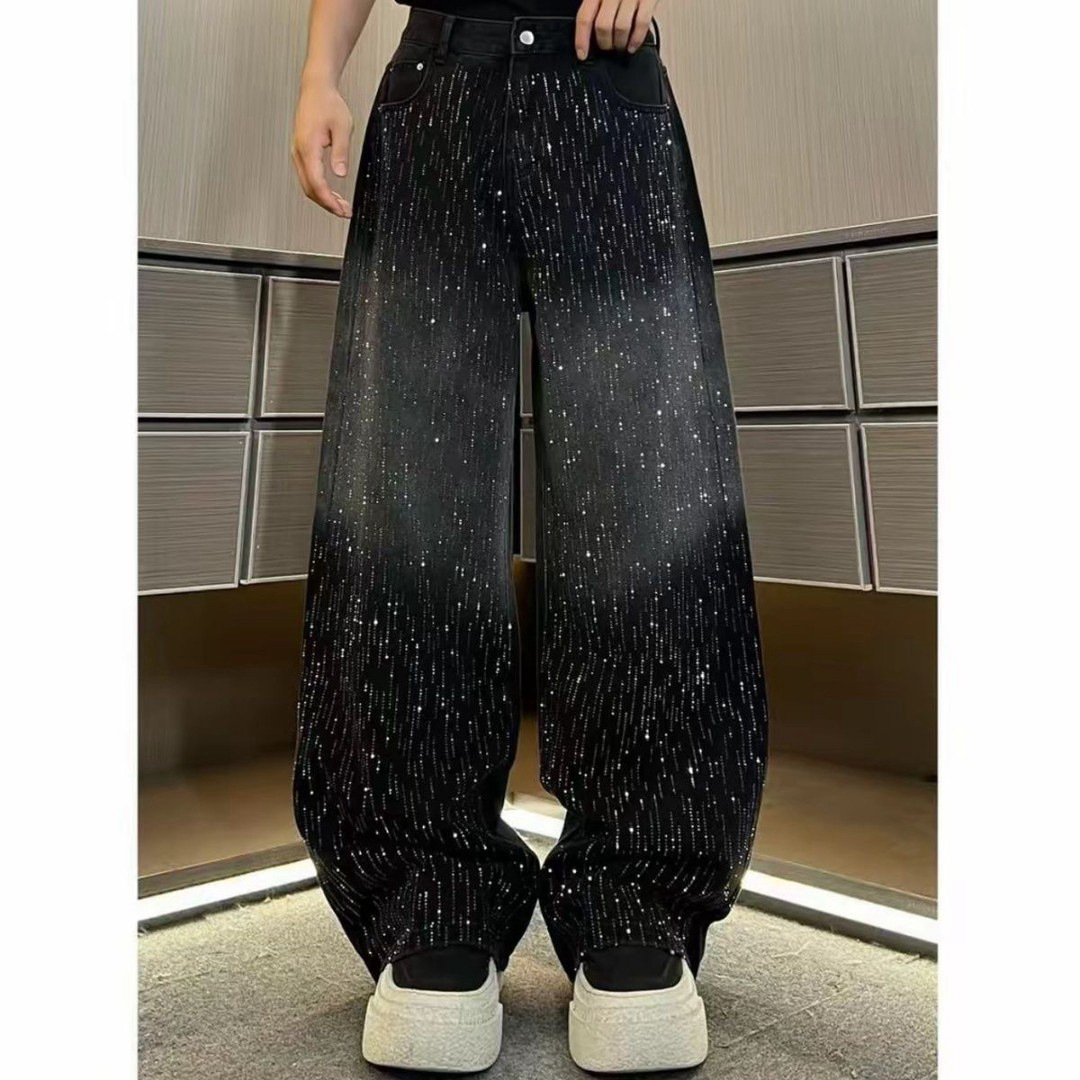 Ombre Rhinestone Jeans – High-Waisted Wide Leg Pants With Gradient Wash (S-2XL, Non-Stretch Cotton)_voghion.com