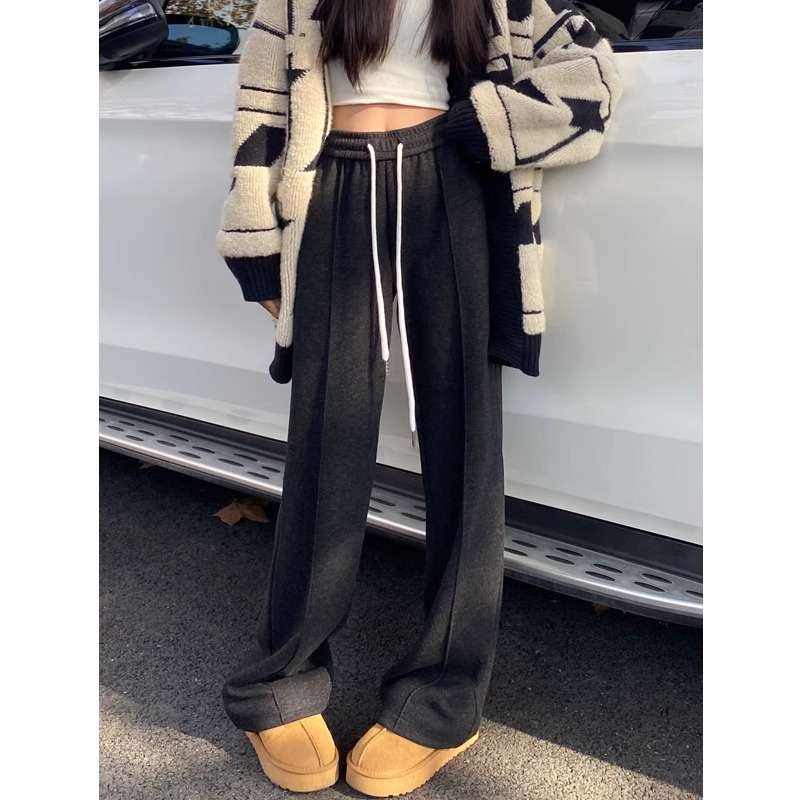 Casual gris pantalones de pierna de mujer otoño-invierno 2024 nuevos pantalones de cintura alta con pantalones de tween con patrón de letra