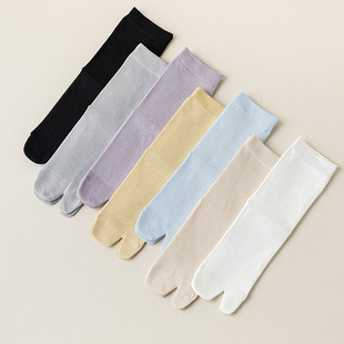 Two-finger socks women's spring and summer thin Japanese style simple solid color versatile split toe mid-calf length socks Big Pig hoof clogs stockings