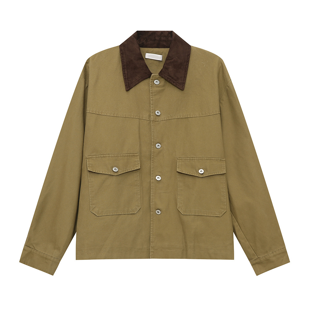 MTLCLOTHES Hombres| 2024 otoño nuevos productos de bolsillo japonés retro color contrastante chaqueta de trabajo conjunto de moda