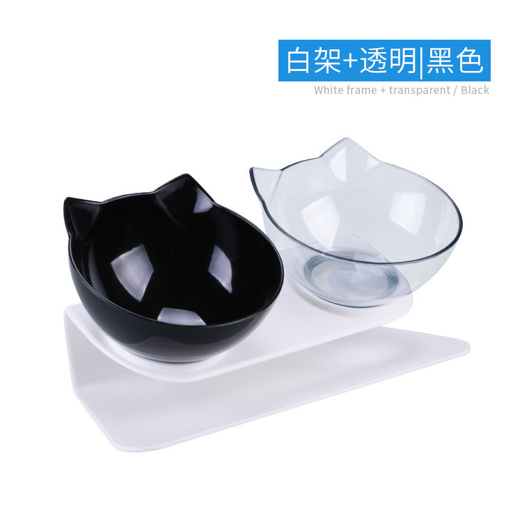 애완동물 이중그릇-투명+블랙