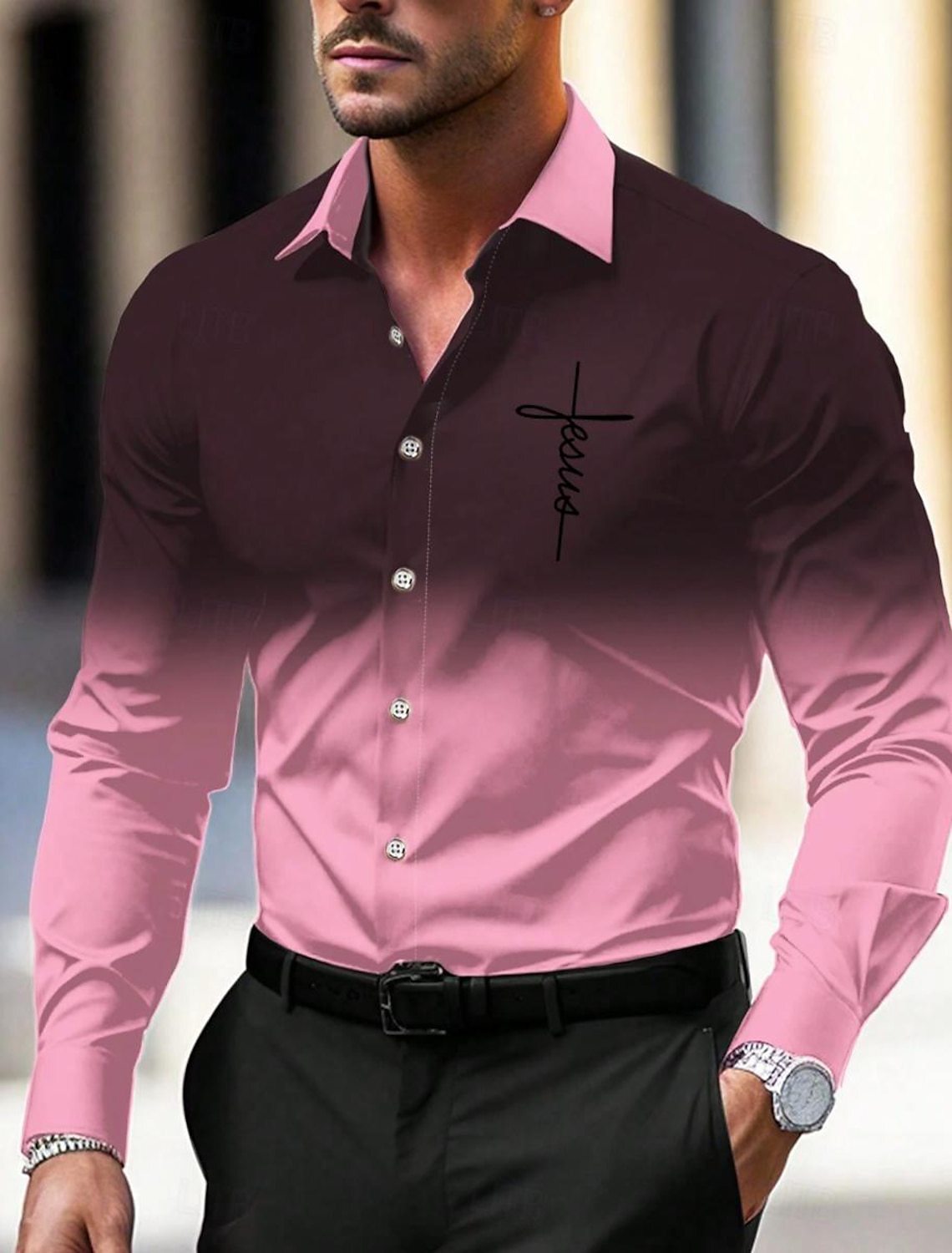 2024 nuevo estilo comercio exterior europeo y americano casual salvaje tendencia de moda color degradado camisa de manga larga para hombre MB12