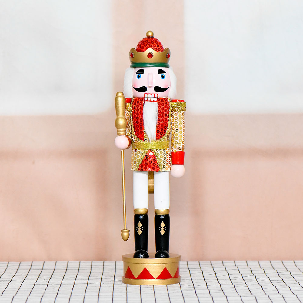 36cm cascanueces soldados dorados sequinilla roja estación tambor decoraciones navideñas artesanías de madera atmósfera europea y americana
