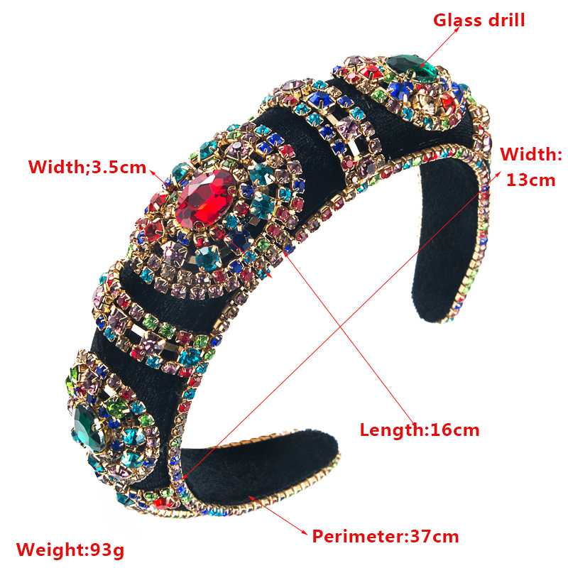 Fashion Velvet Rhinestone Glass Diamond Wide-sided Sponge Hair Accessories Retro Headband display picture 1