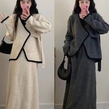 大码女装秋季穿搭感套装不规则针织上衣胖MM显瘦半身裙两件套