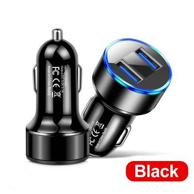 15W 2USB Display car charger one-on-two cigarette lighter car phone charger Aluminum Alloy Digital Display car charger (Mobil şarj cihazları) - 31a-digital-display-black