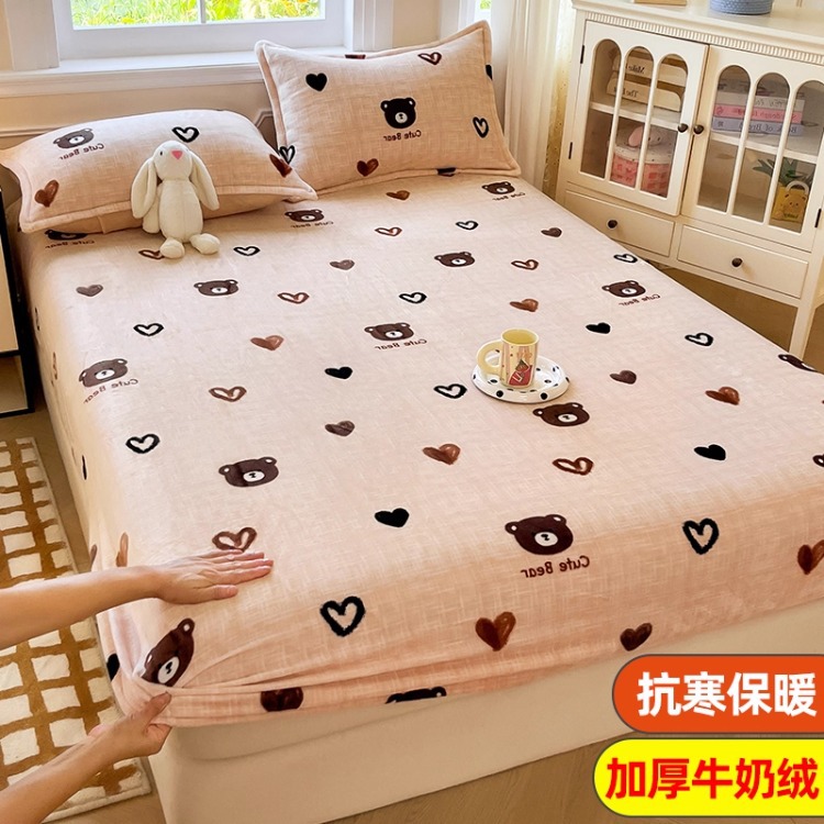 Niños caricaturas leche cama de terciopelo de invierno una sola pieza de terciopelo de colchón grueso cubierta de cama de terciopelo de coral cubierta de niño