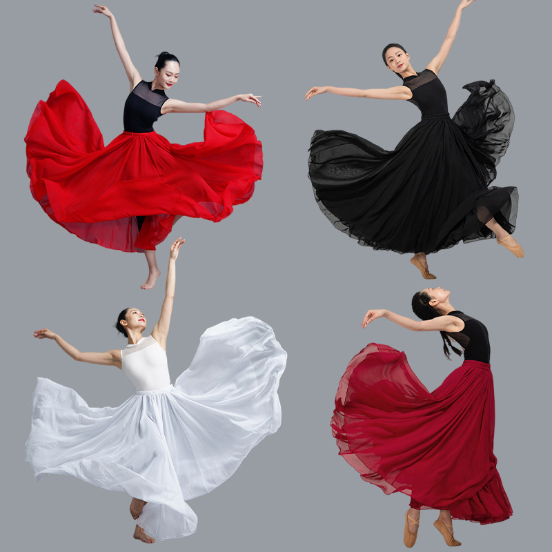 Classical Dance Large Swing Long Dress Modern Xinjiang Chiffon Performance Elegant Chinese Style 720 Degree Half-length Practice Dress Classical Dance Large Swing Long Dress Modern Xinjiang Chiffon Performance Elegant Chinese Style 720 Degree Half-length Practice Dress