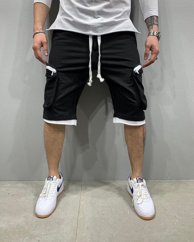 Summer Muscle Fitness Men's Multi-Pocket Plain No-Logo Hip-Hop Cargo Shorts Trendy Outfit Summer Muscle Fitness Men's Multi-Pocket Plain No-Logo Hip-Hop Cargo Shorts Trendy Outfit