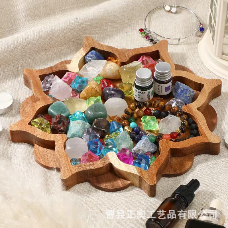 Wooden Essential Oil Tray Display Tray Sunflower Store Ornaments Crystal Jewelry Decorative Tray Retro Solid Wood Display Tray