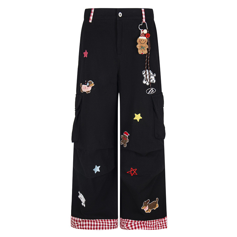 2025 American Cartoon Puppy Plaid Cargo Pants Casual Pants for Men and Women Summer New Loose Straight Stacked Pants