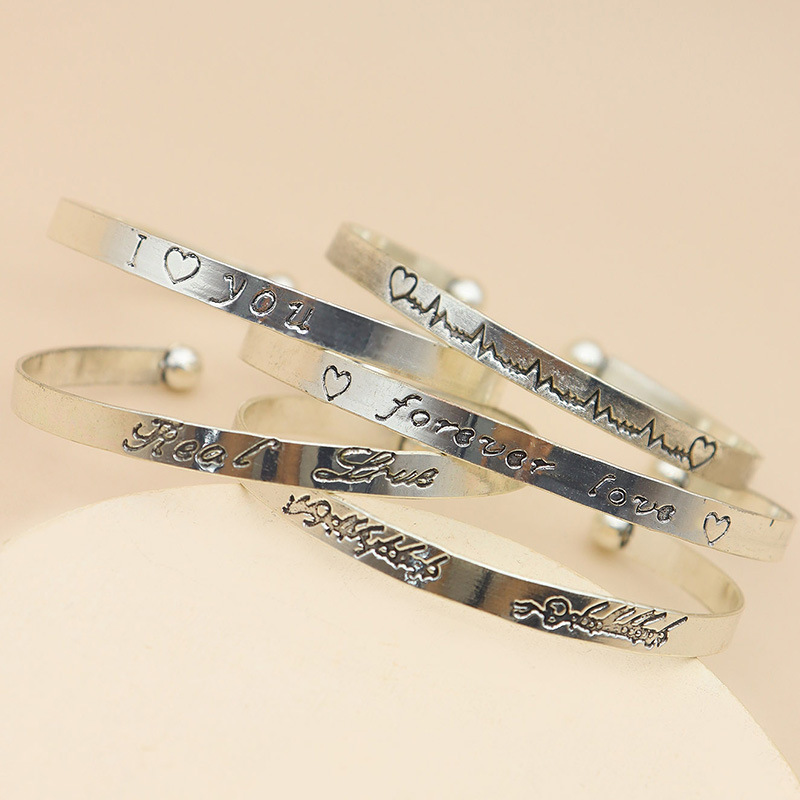 Fashion Simple Opening Bracelet Set Heartbeat English Glossy Bracelet 5-Piece Set