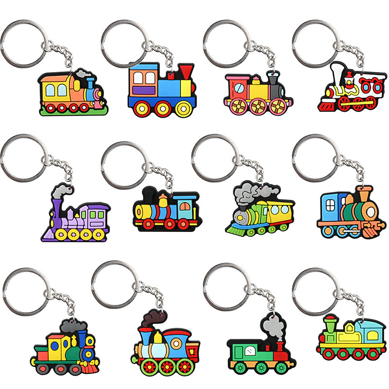 Cartoon Train Pvc Soft Plastic Keychain Luggage Pendant Small Gift Key Chain DIY Jewelry Accessories